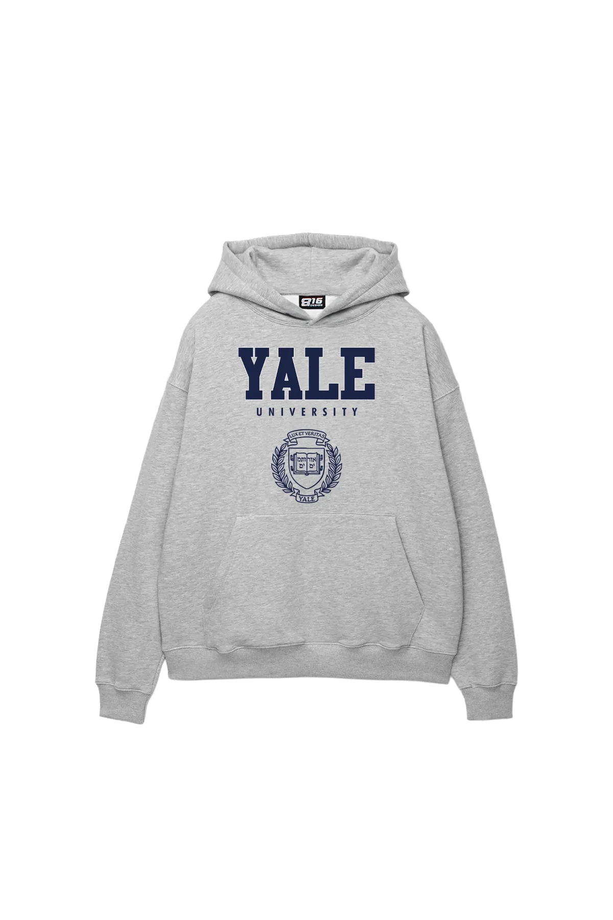 Yale University Baskılı Oversize Unisex Gri Hoodie