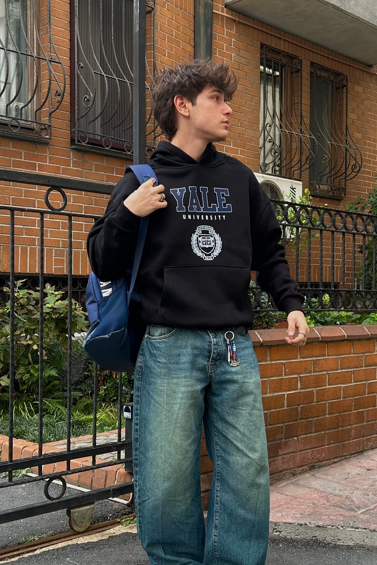 Yale University Baskılı Oversize Unisex Siyah Hoodie