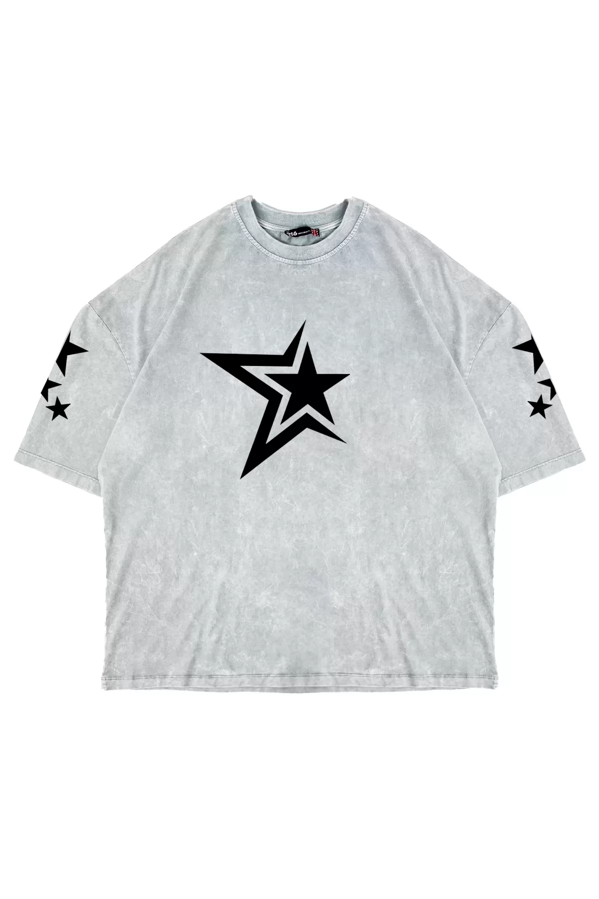 Yıkamalı Beyaz 816 Stars Baskılı Oversize Unisex Tshirt