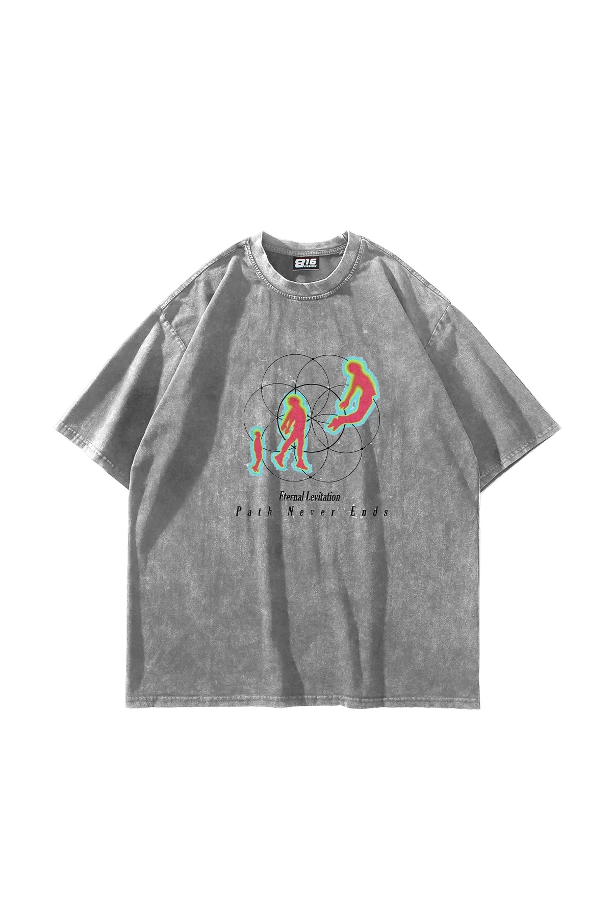 Yıkamalı Beyaz Eternal Levitation Baskılı Oversize Unisex Tshirt