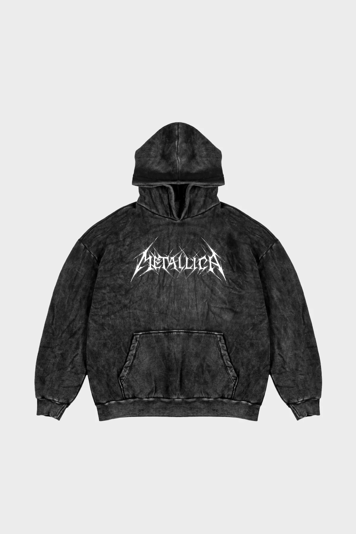Yıkamalı Siyah Metallica Logo Baskılı Oversize Unisex Hoodie