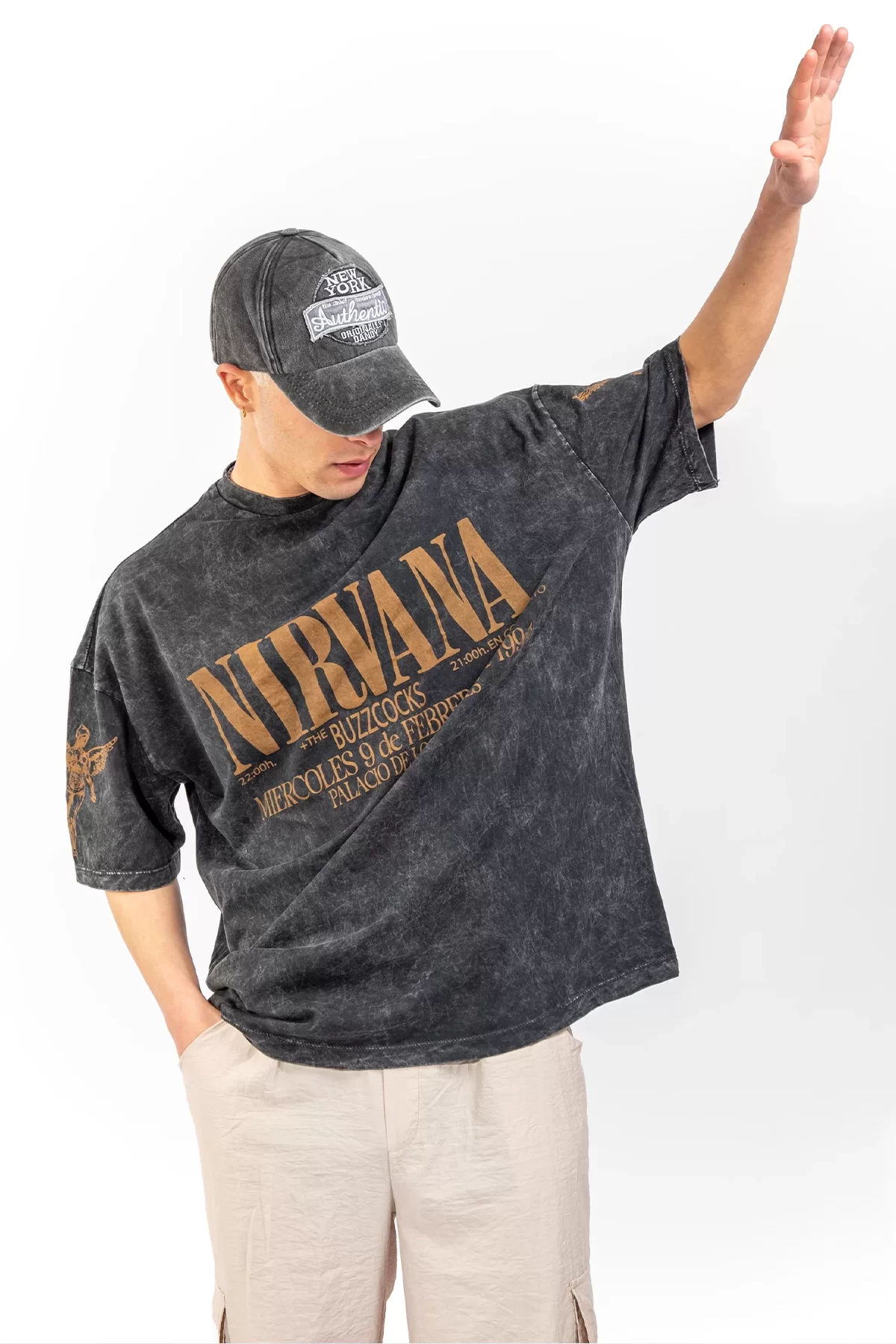 Yıkamalı Nirvana Sırt Baskılı Unisex Oversize Tshirt