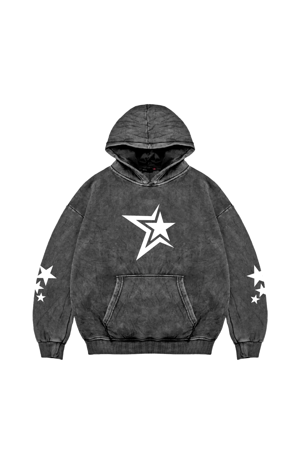 Yıkamalı Siyah 816 Stars Baskılı Oversize Unisex Hoodie