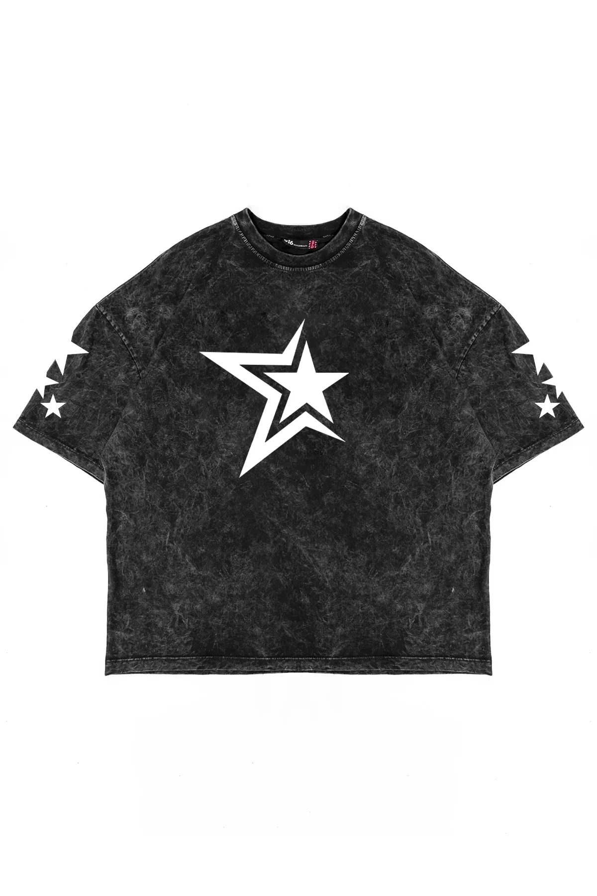 Yıkamalı Siyah 816 Stars Baskılı Oversize Unisex Tshirt