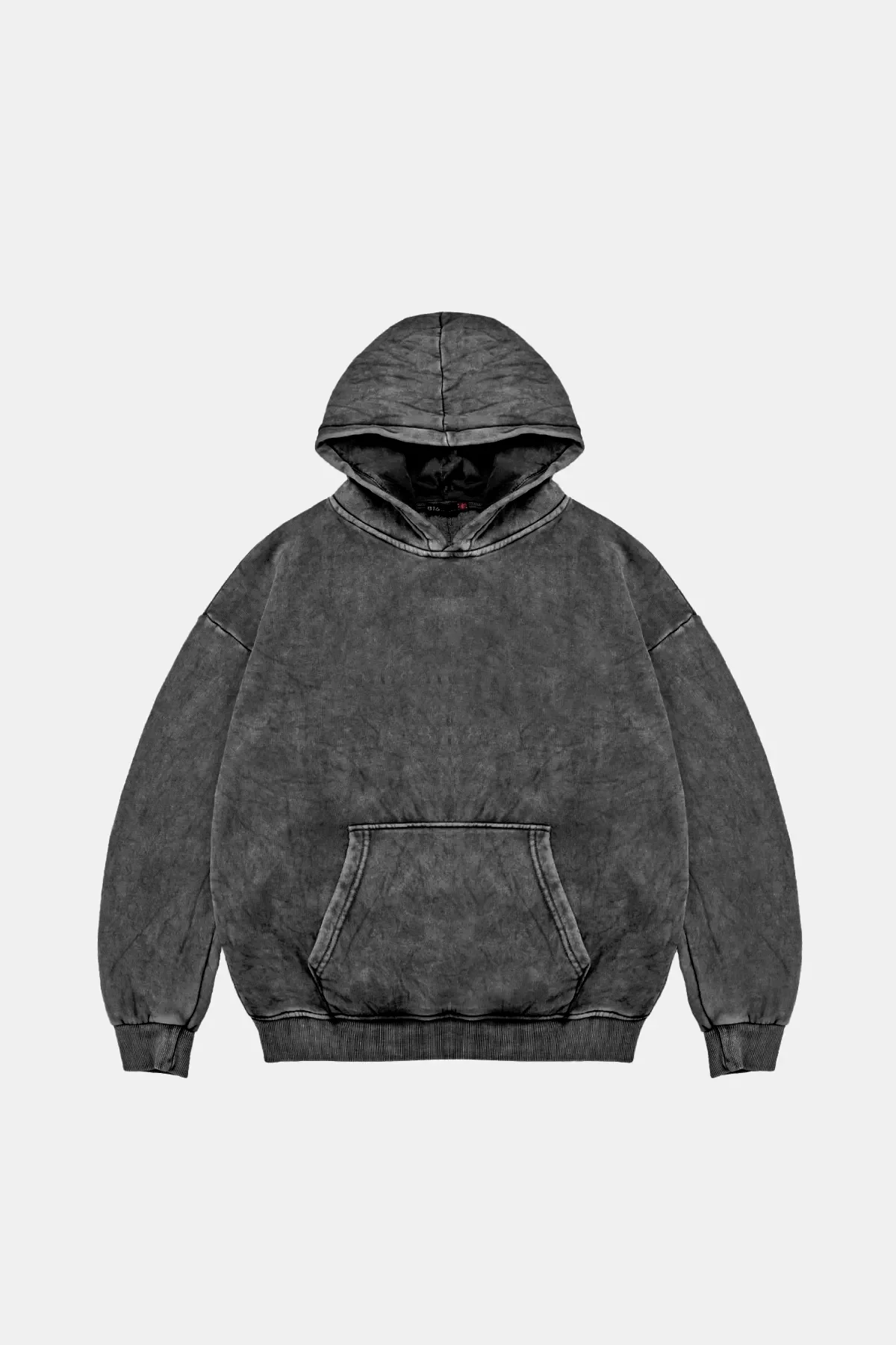 Yıkamalı Siyah Basic Oversize Unisex Hoodie