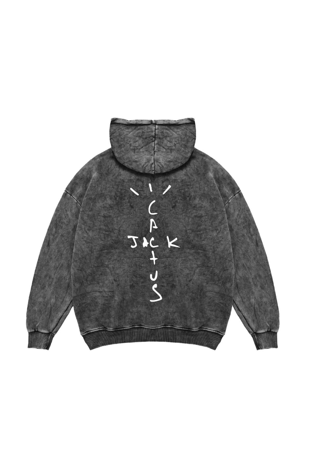 Yıkamalı Siyah Cactus Jack Sırt Baskılı Oversize Unisex Hoodie