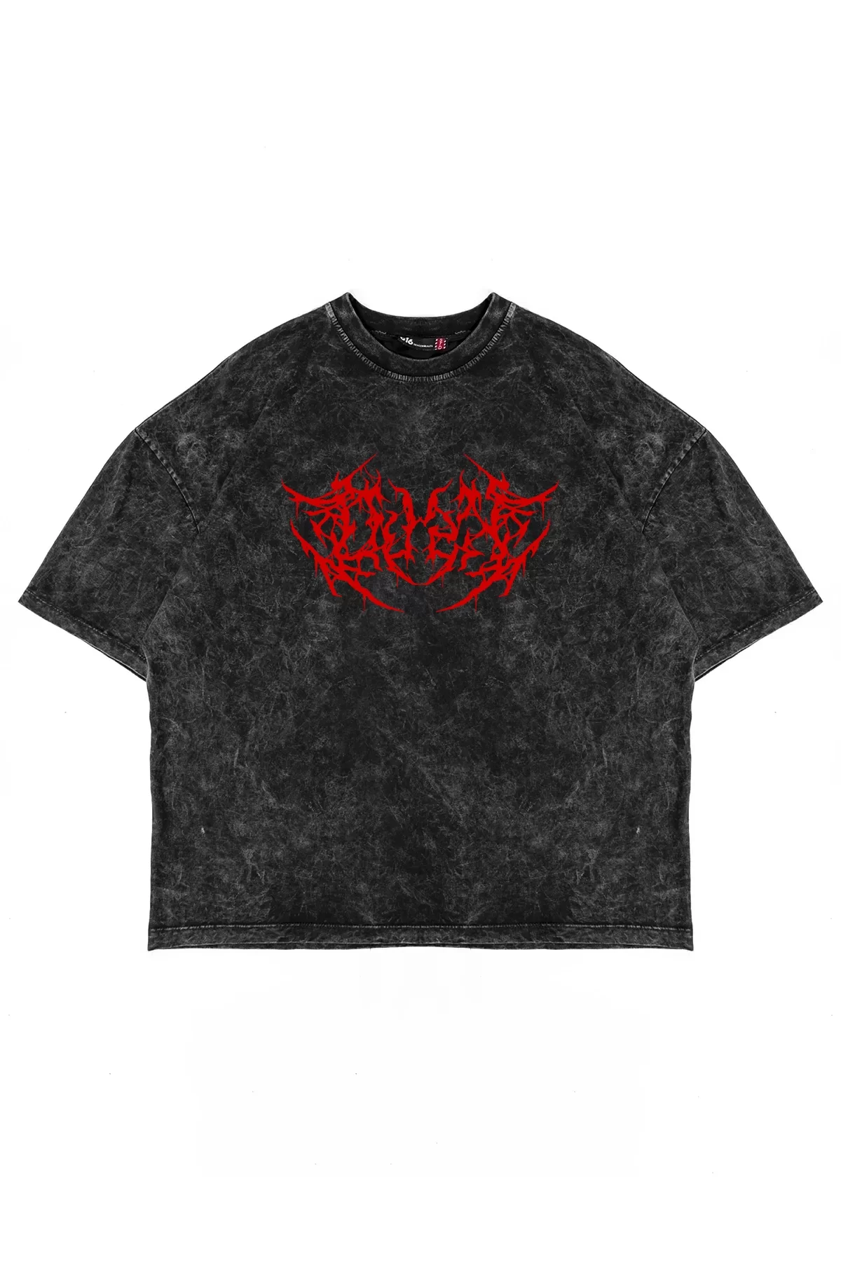 Yıkamalı Siyah Kırmızı Dusk Baskılı Oversize Unisex Tshirt