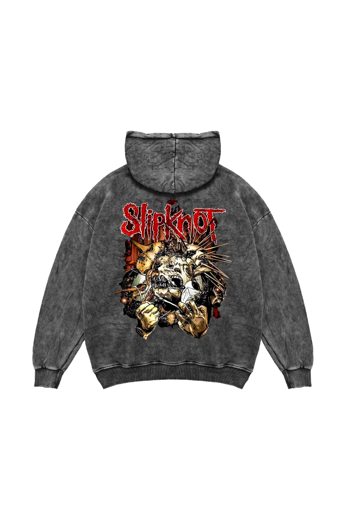 Yıkamalı Siyah Slipknot Sırt Baskılı Oversize Unisex Hoodie