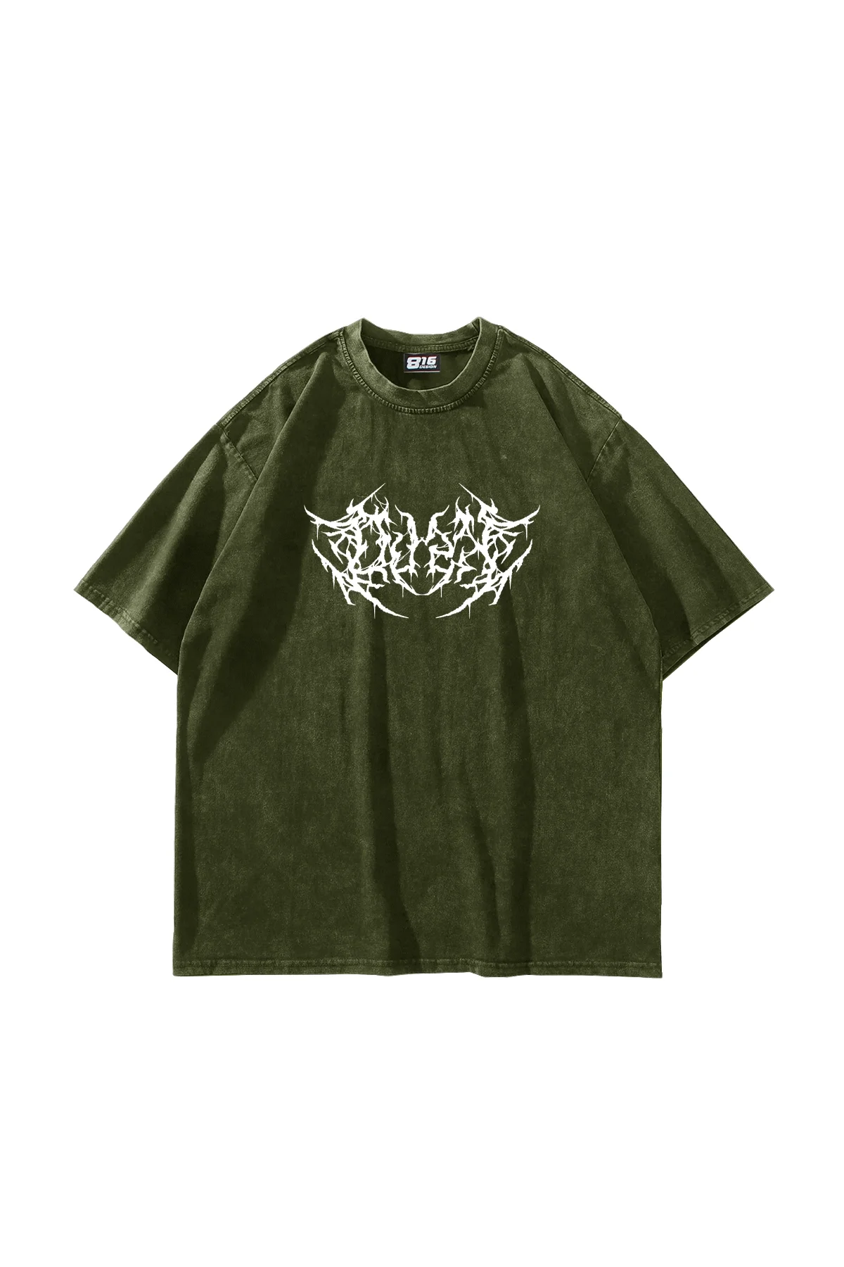 Yıkamalı Yeşil Beyaz Dusk Baskılı Oversize Unisex Tshirt