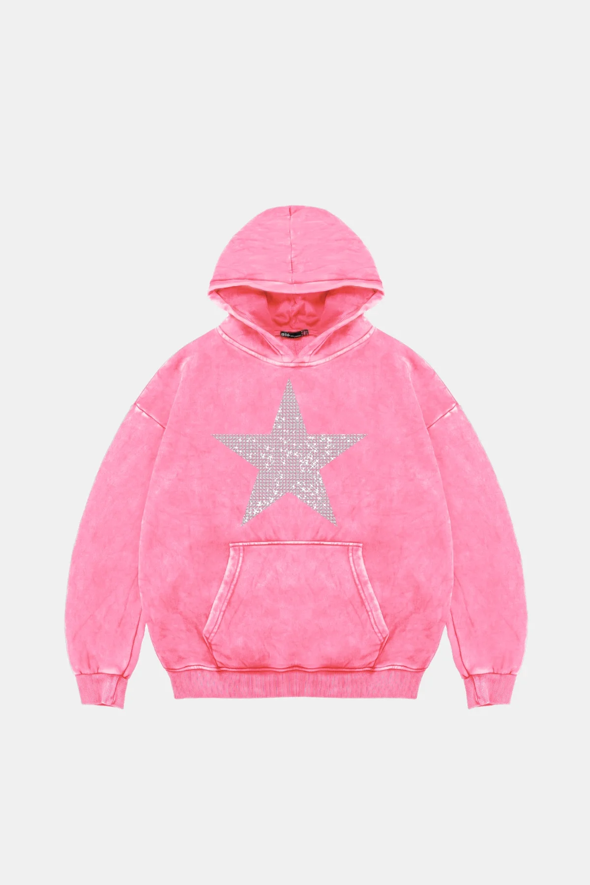 Yıldız Taş Baskılı Oversize Unisex Yıkamalı Pembe Hoodie