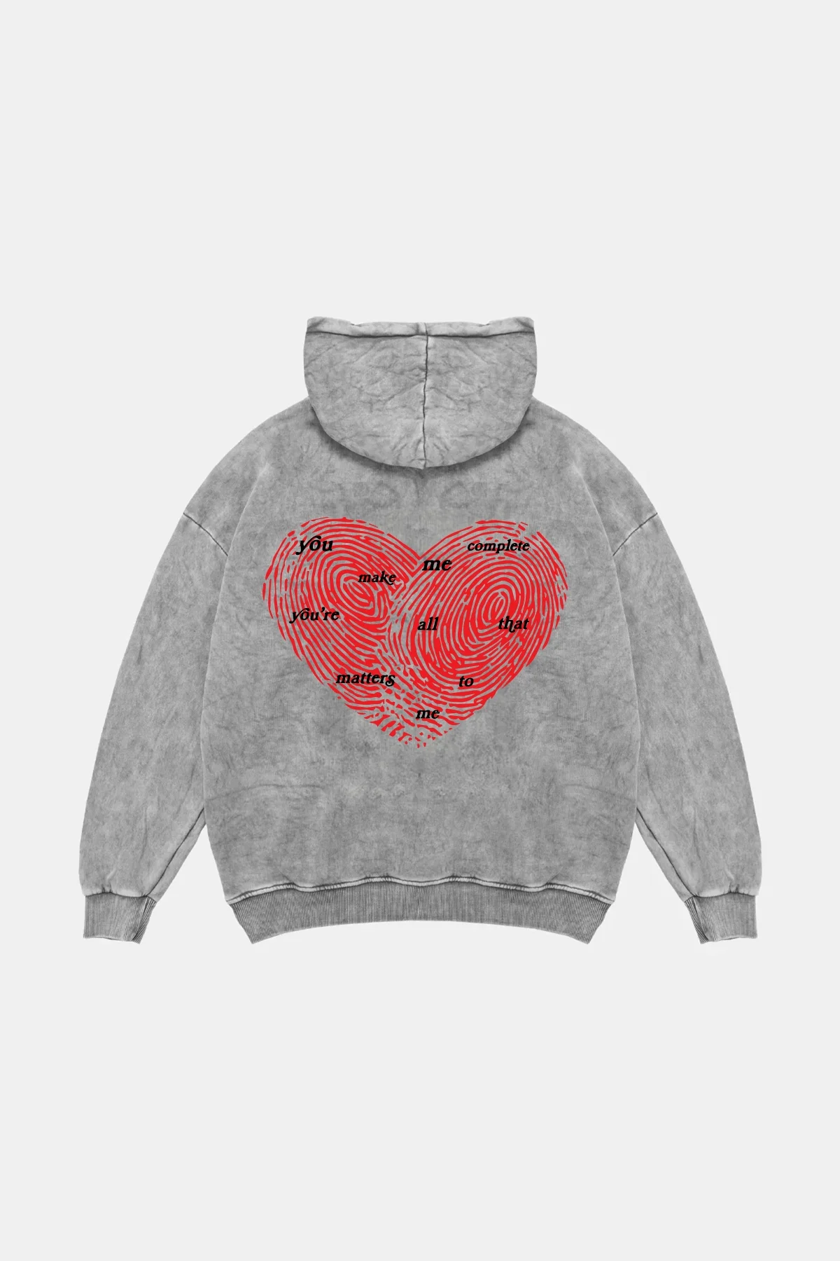 You Make Me Complete Baskılı Oversize Unisex Yıkamalı Beyaz Hoodie