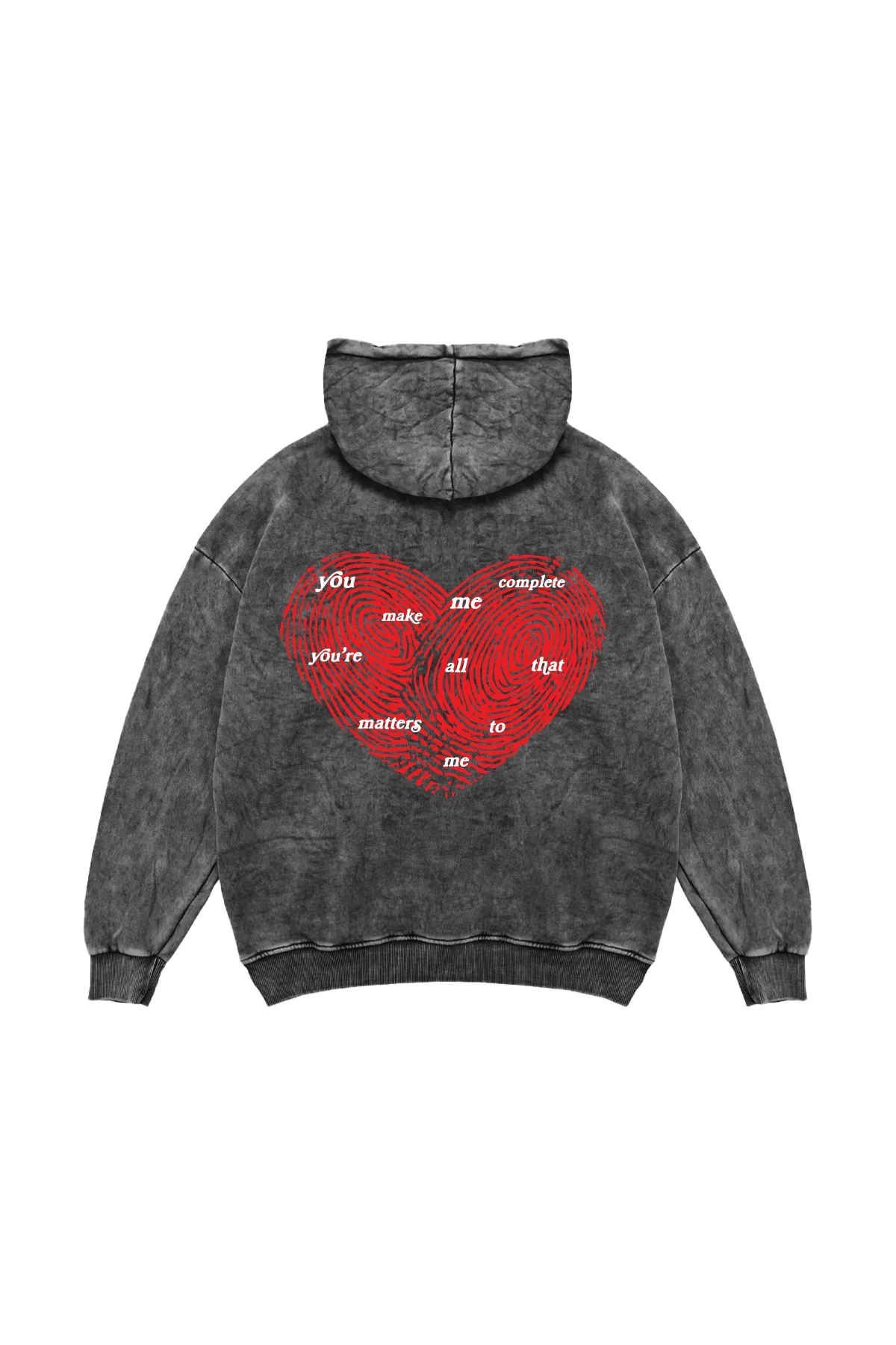 You Make Me Complete Baskılı Oversize Unisex Yıkamalı Siyah Hoodie