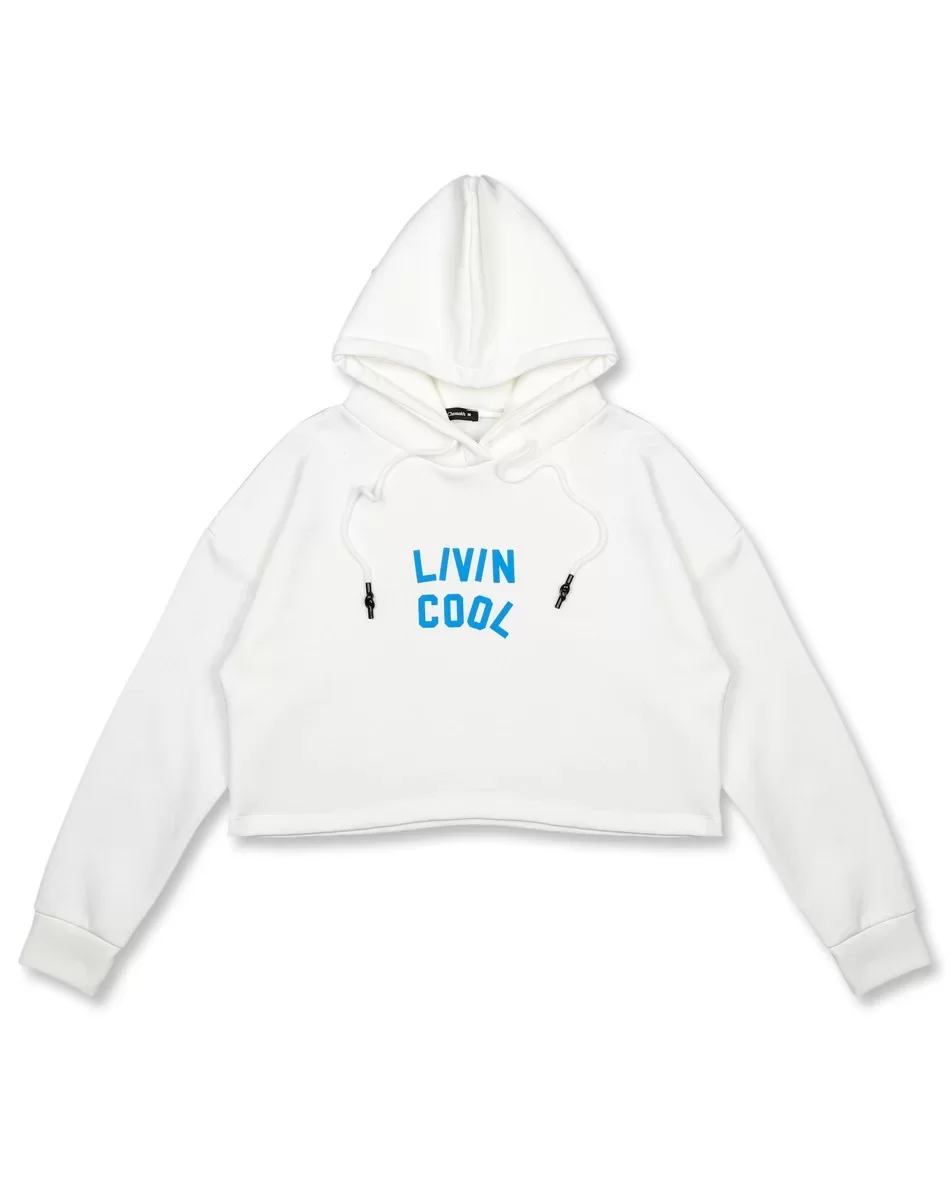 LIVIN COOL Baskılı Beyaz Kemer Boy Kapüşonlu Sweatshirt