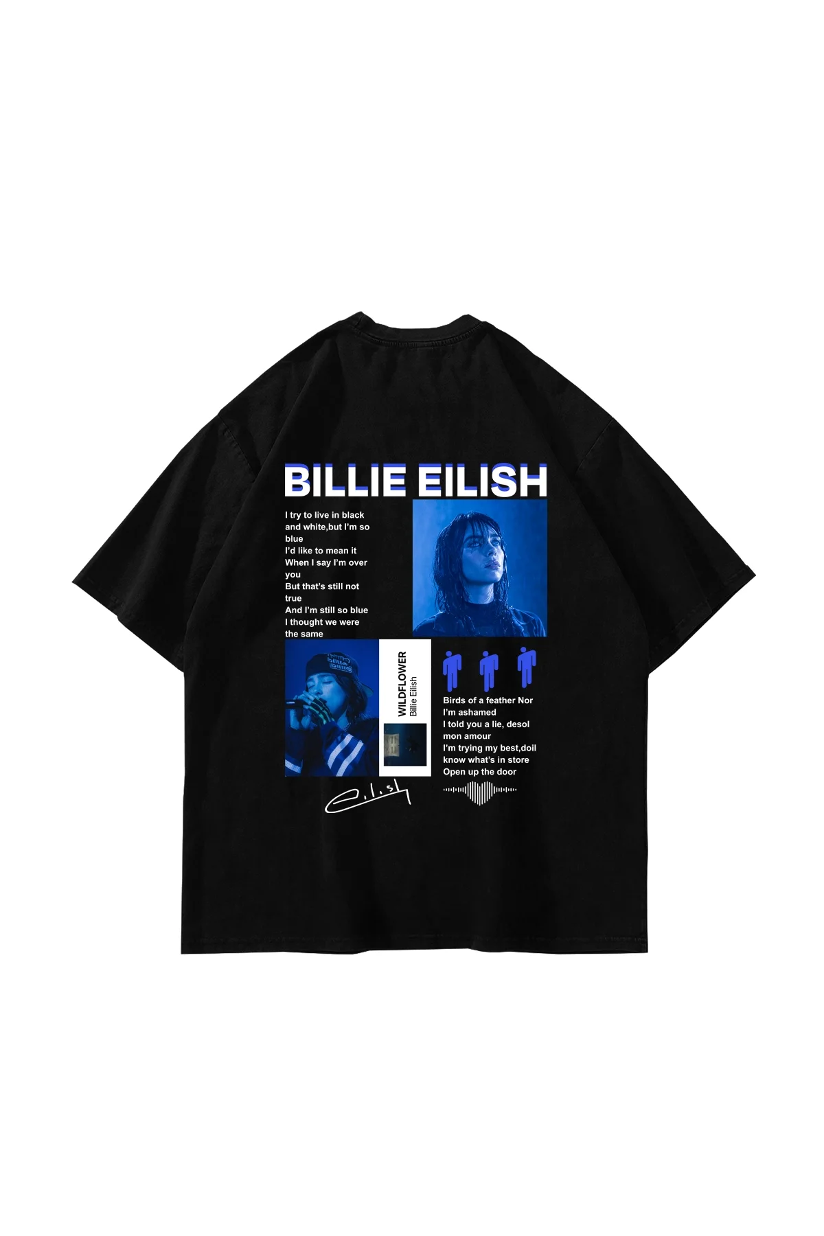 Bıllıe Eılısh Wıldflower Baskılı Oversize Unisex Siyah Tshirt