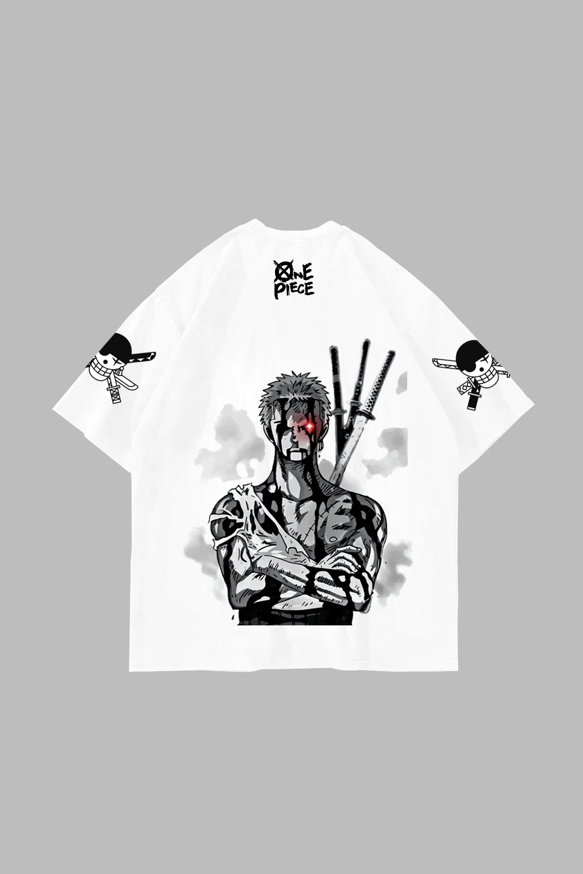 Roronoa Zoro Baskılı Oversize Unisex Beyaz Tshirt