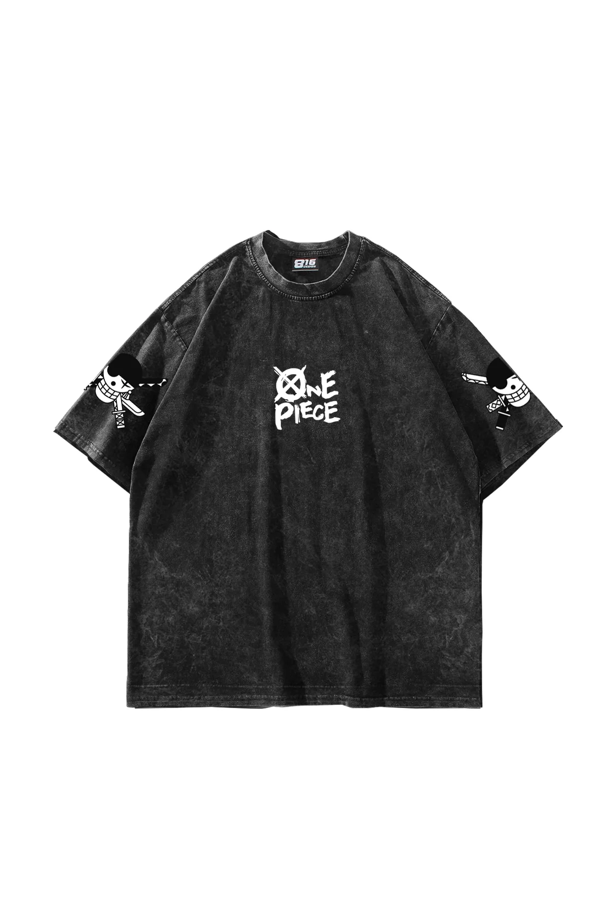 Roronoa Zoro Baskılı Oversize Unisex Yıkamalı Siyah Tshirt