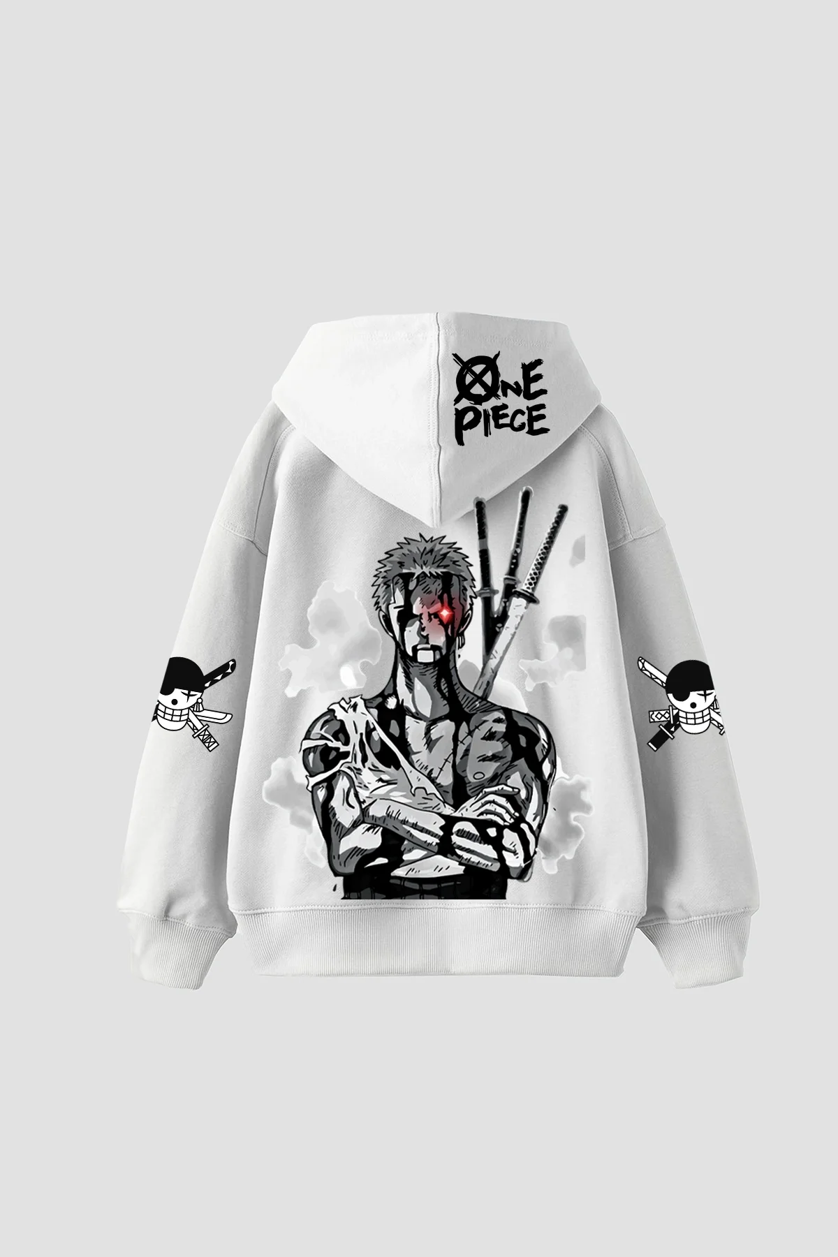 Roronoa Zoro Baskılı Oversize Unisex Beyaz Hoodie