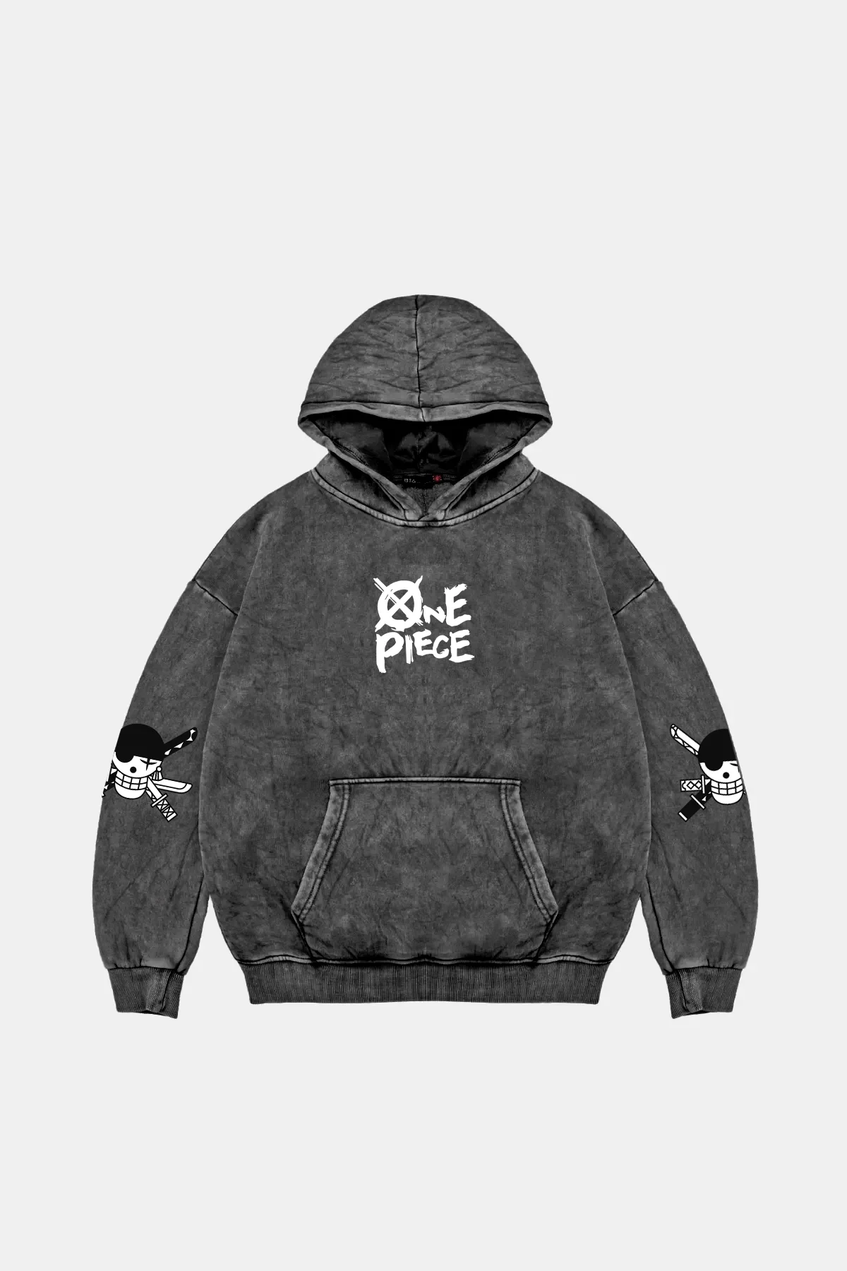 Roronoa Zoro Baskılı Oversize Unisex Yıkamalı Siyah Hoodie