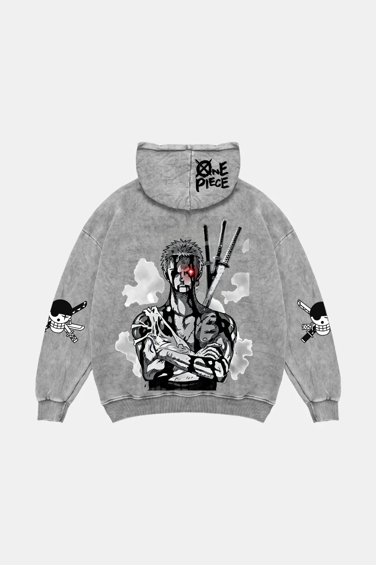 Roronoa Zoro Baskılı Oversize Unisex Yıkamalı Beyaz Hoodie