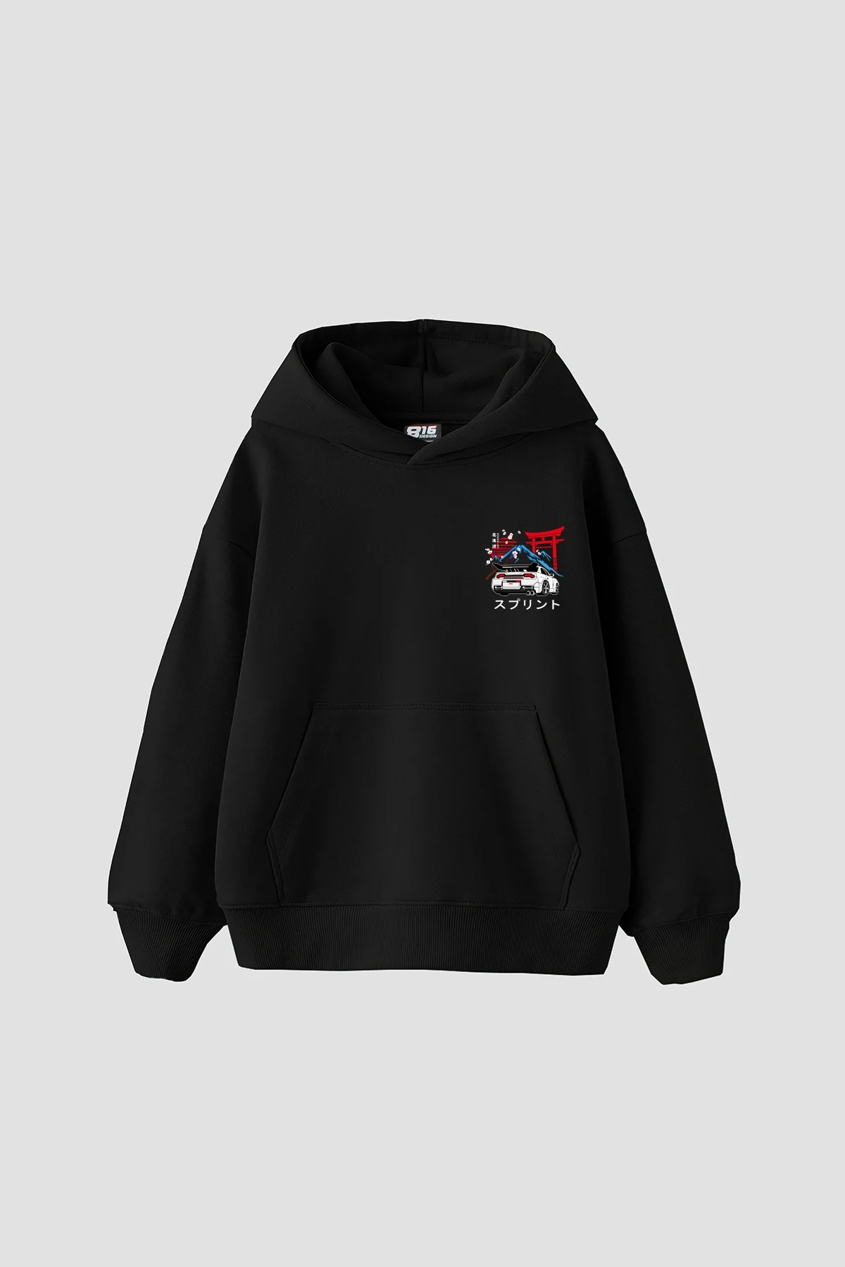 Japanese Honda Sakura Baskılı Oversize Unisex Siyah Hoodie