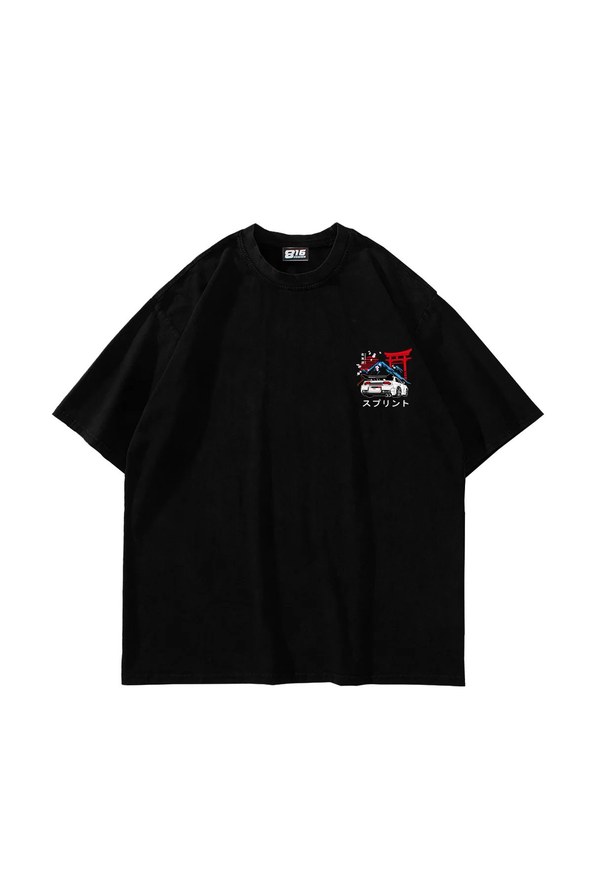 Japanese Honda Sakura Baskılı Oversize Unisex Siyah Tshirt