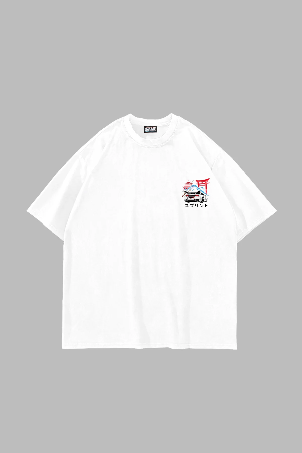 Japanese Honda Sakura Baskılı Oversize Unisex Beyaz Tshirt