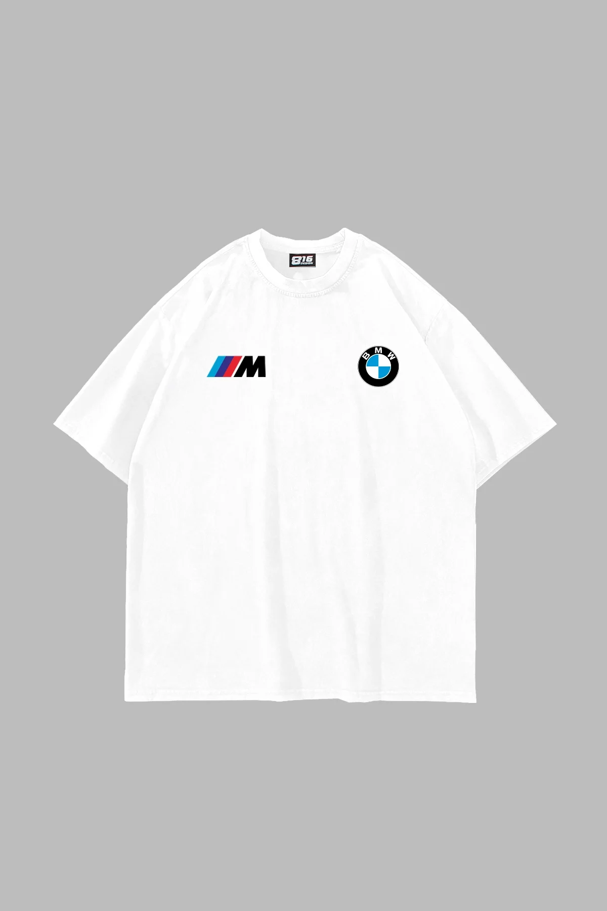 The M5 Blueprint Baskılı Oversize Unisex Beyaz Tshirt