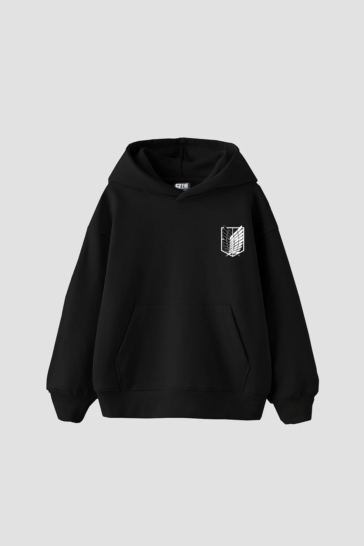 Wings of Freedom Baskılı Oversize Unisex Siyah Hoodie