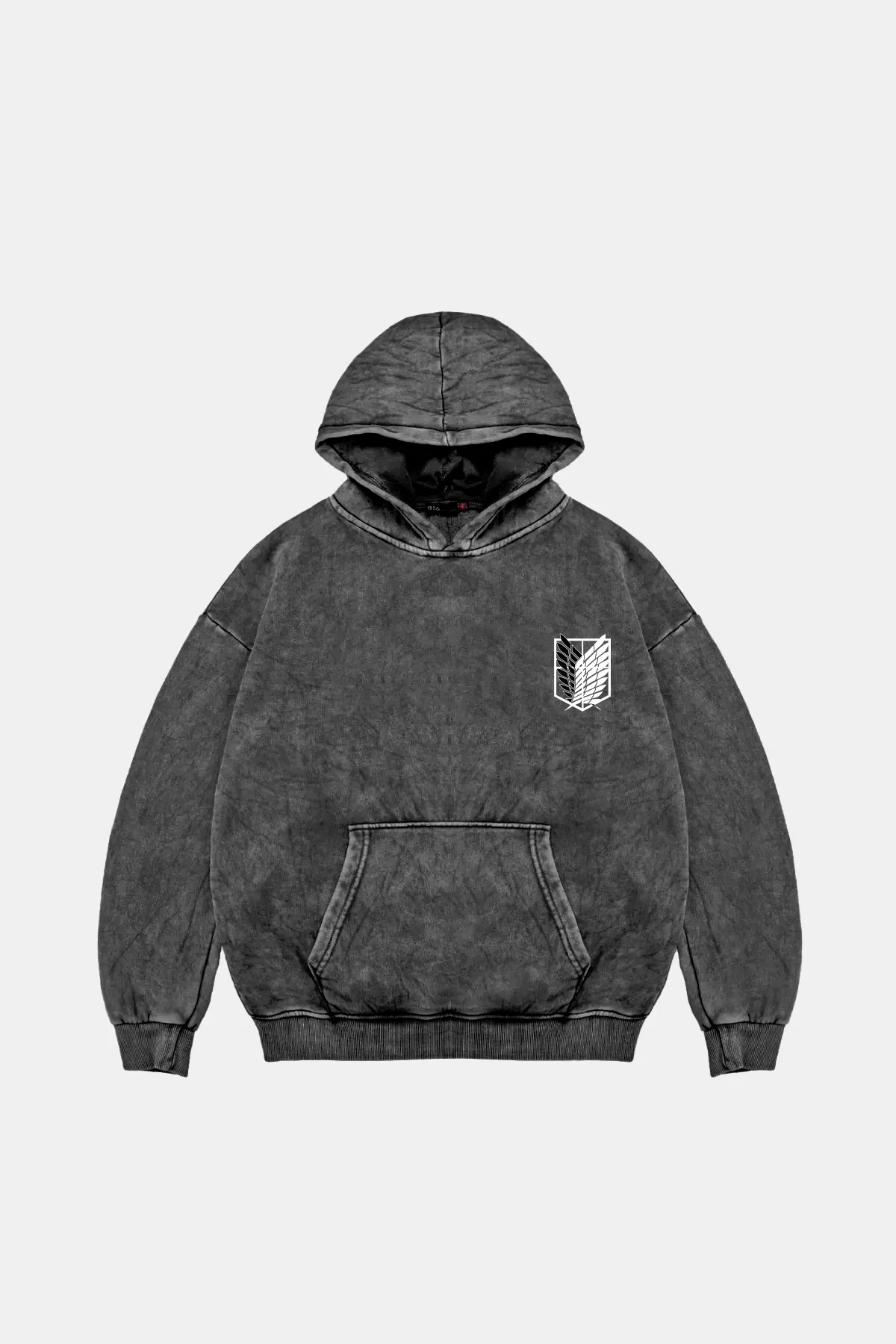 Wings of Freedom Baskılı Oversize Unisex Yıkamalı Siyah Hoodie