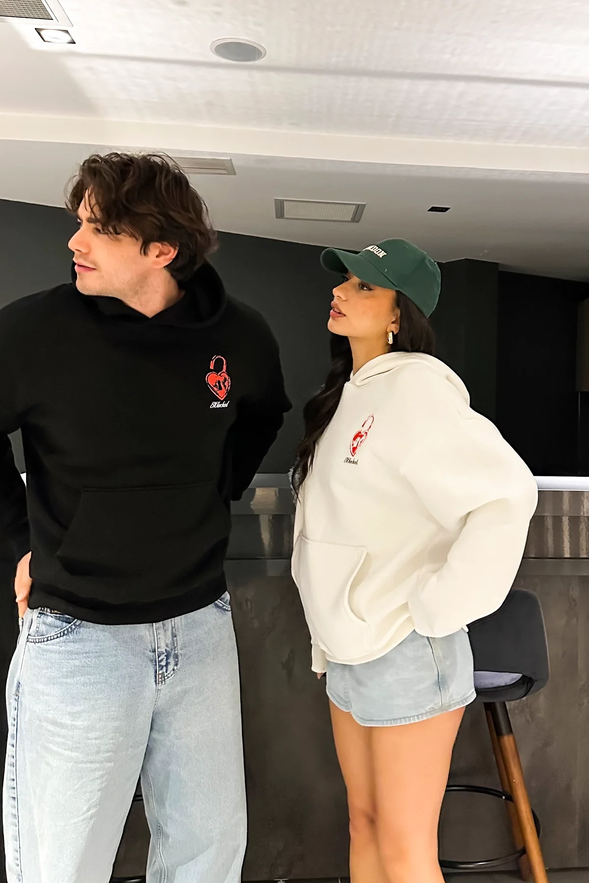 816 Locked Baskılı Oversize Unisex Beyaz Hoodie