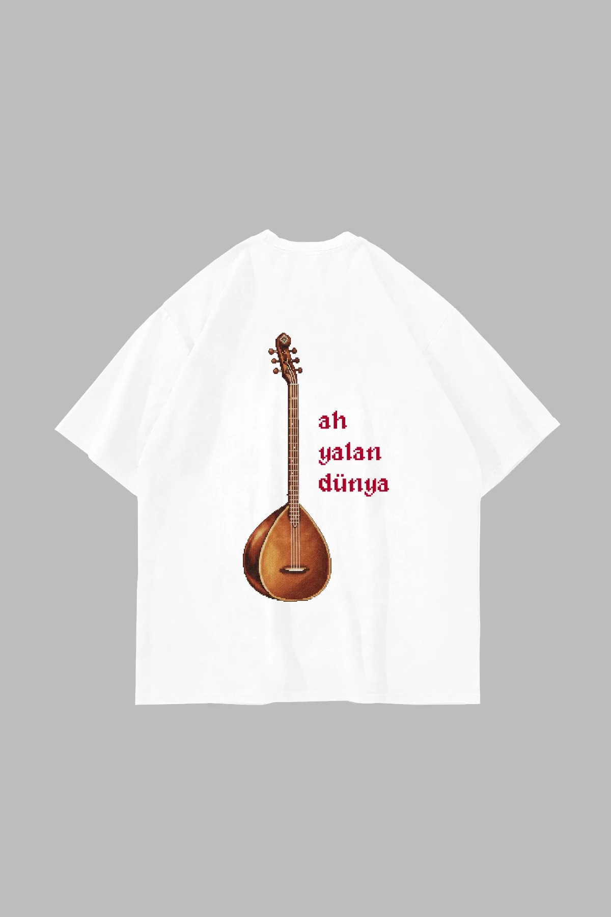 Ah Yalan Dünya Baskılı Oversize Unisex Beyaz Tshirt