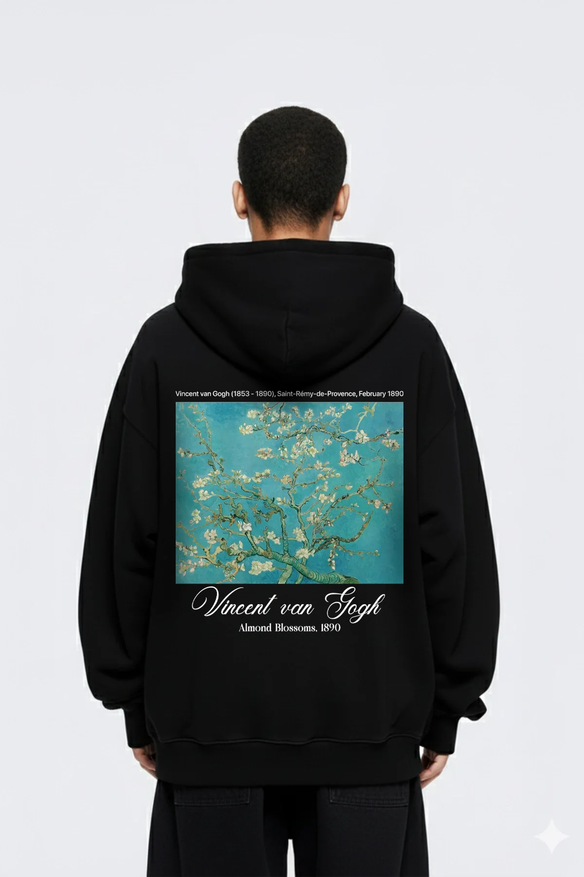 Almond Blossoms Baskılı Oversize Unisex Siyah Hoodie