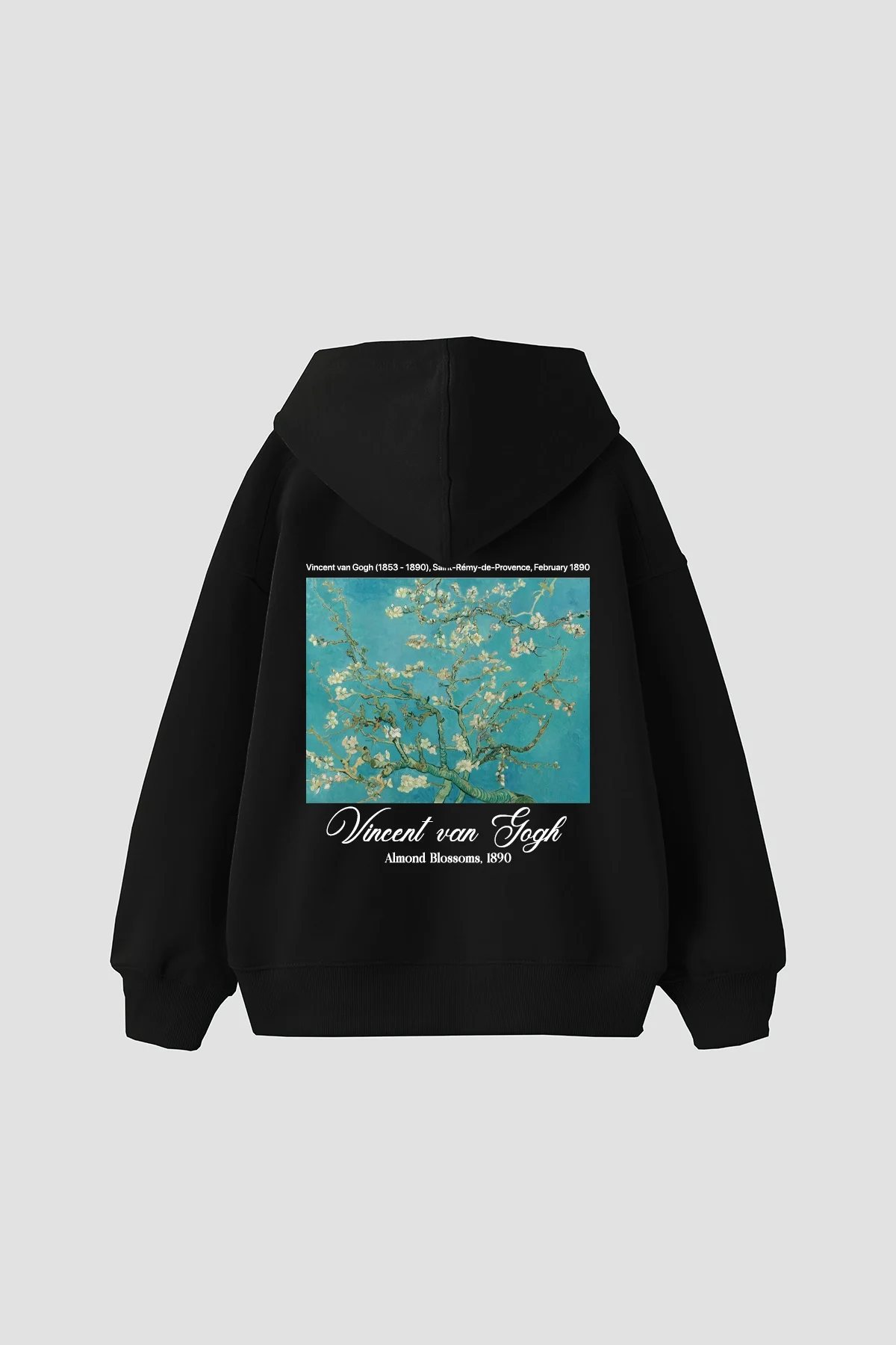 Almond Blossoms Baskılı Oversize Unisex Siyah Hoodie