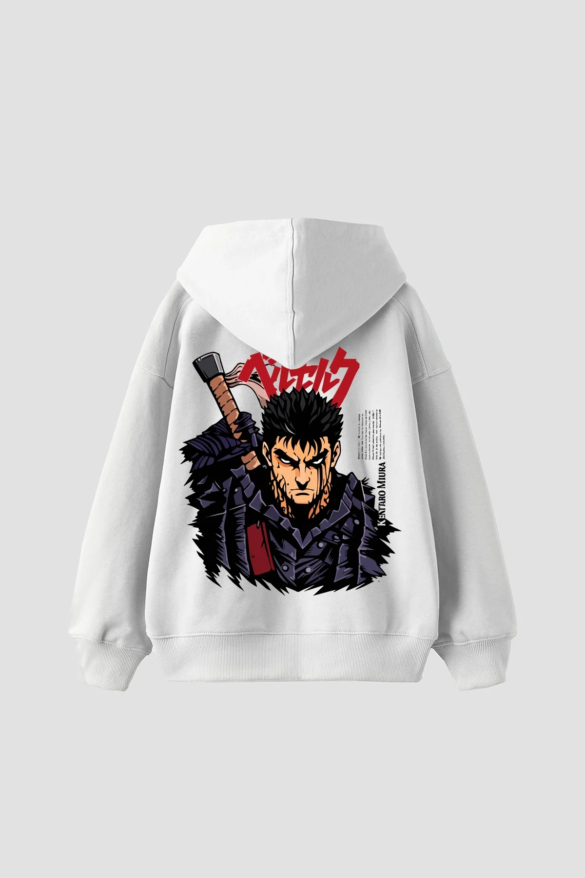 Berserk Guts Baskılı Oversize Unisex Beyaz Hoodie