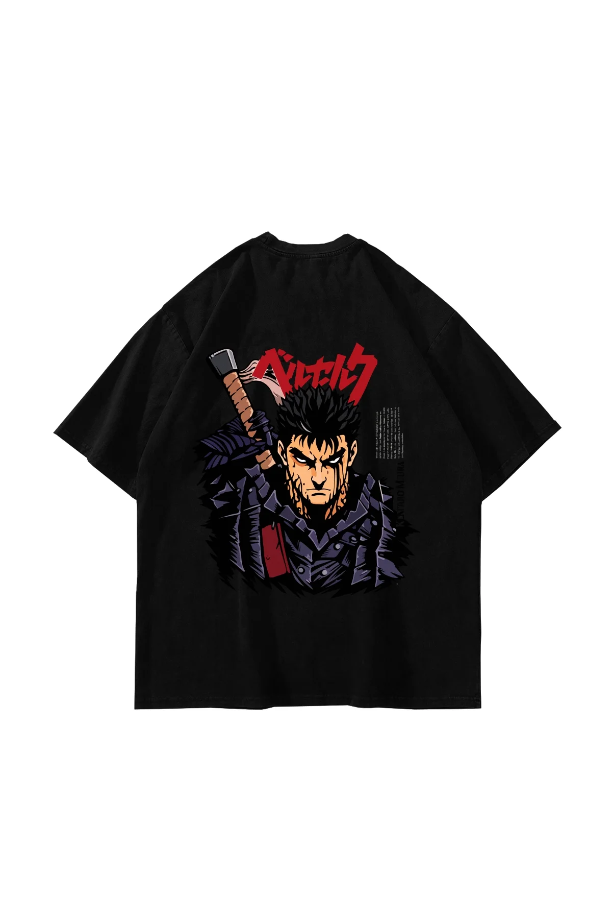 Berserk Guts Baskılı Oversize Unisex Siyah Tshirt