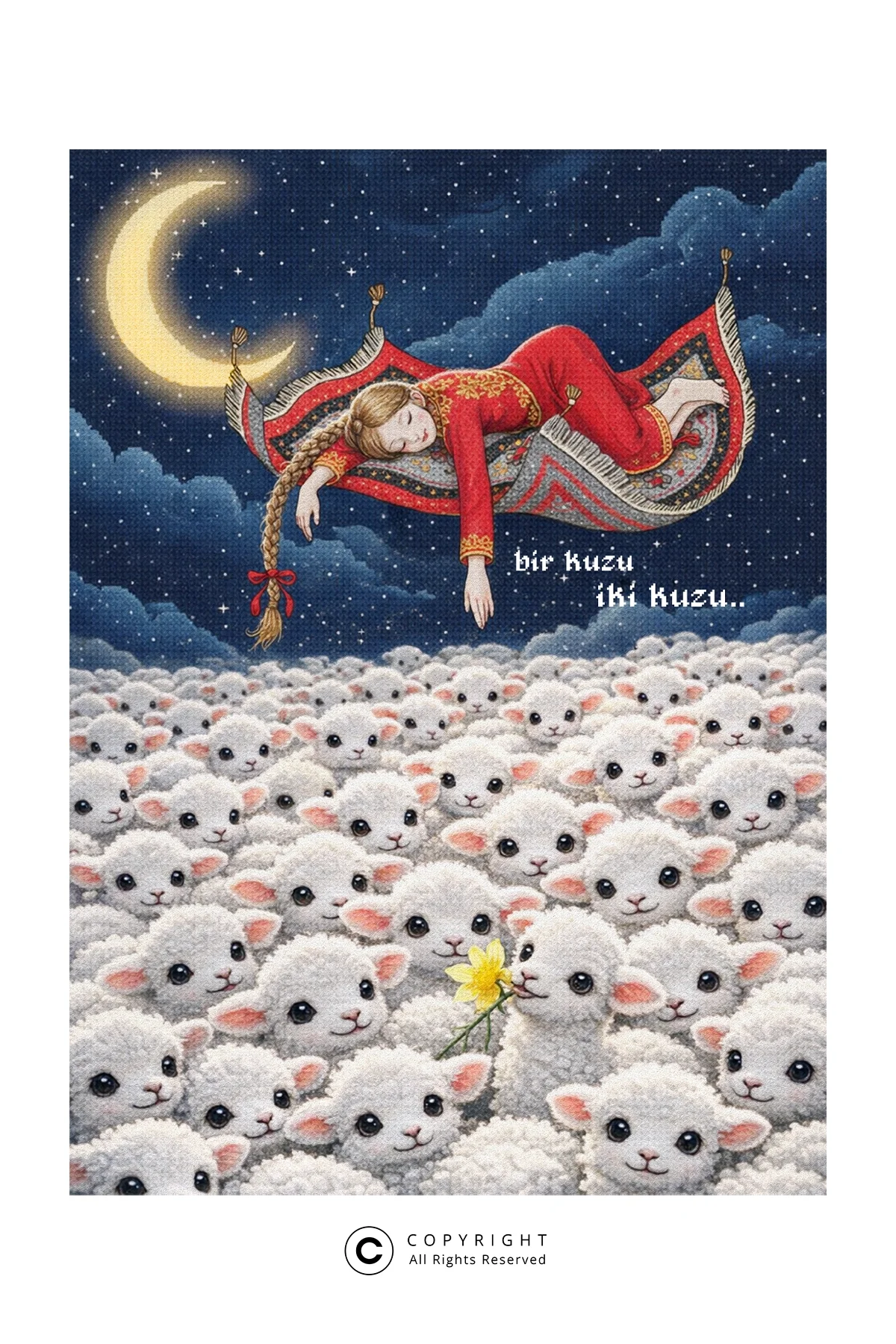 Bir Kuzu İki Kuzu Baskılı Oversize Unisex Siyah Tshirt