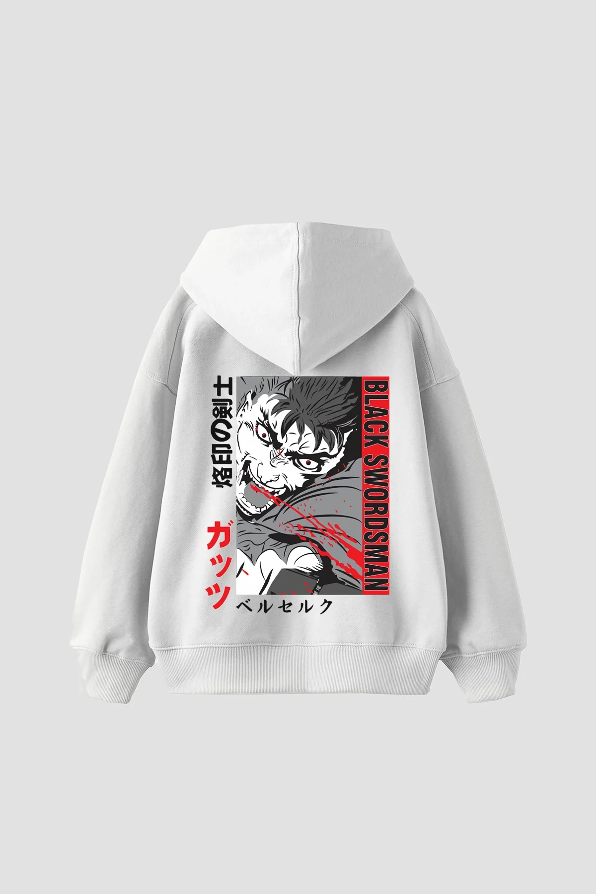 Black Swordsman Baskılı Oversize Unisex Beyaz Hoodie