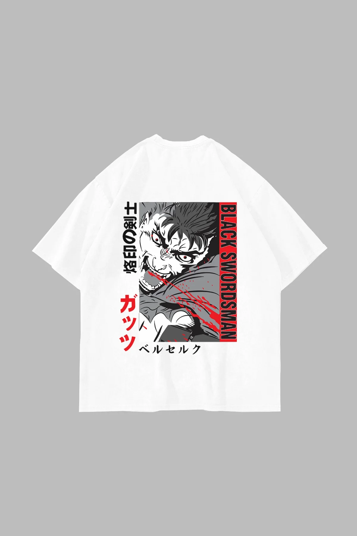 Black Swordsman Baskılı Oversize Unisex Beyaz Tshirt