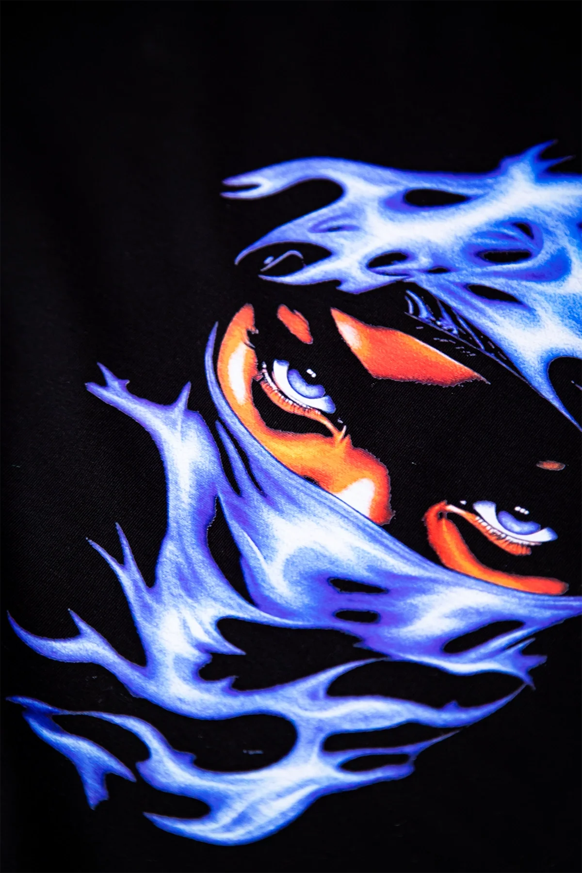 Blue Flame Baskılı Oversize Unisex Siyah Tshirt