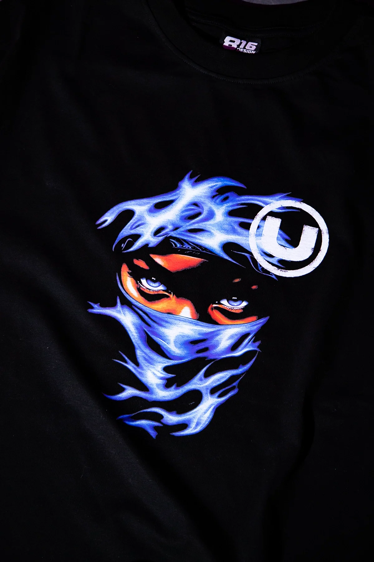 Blue Flame Baskılı Oversize Unisex Siyah Tshirt