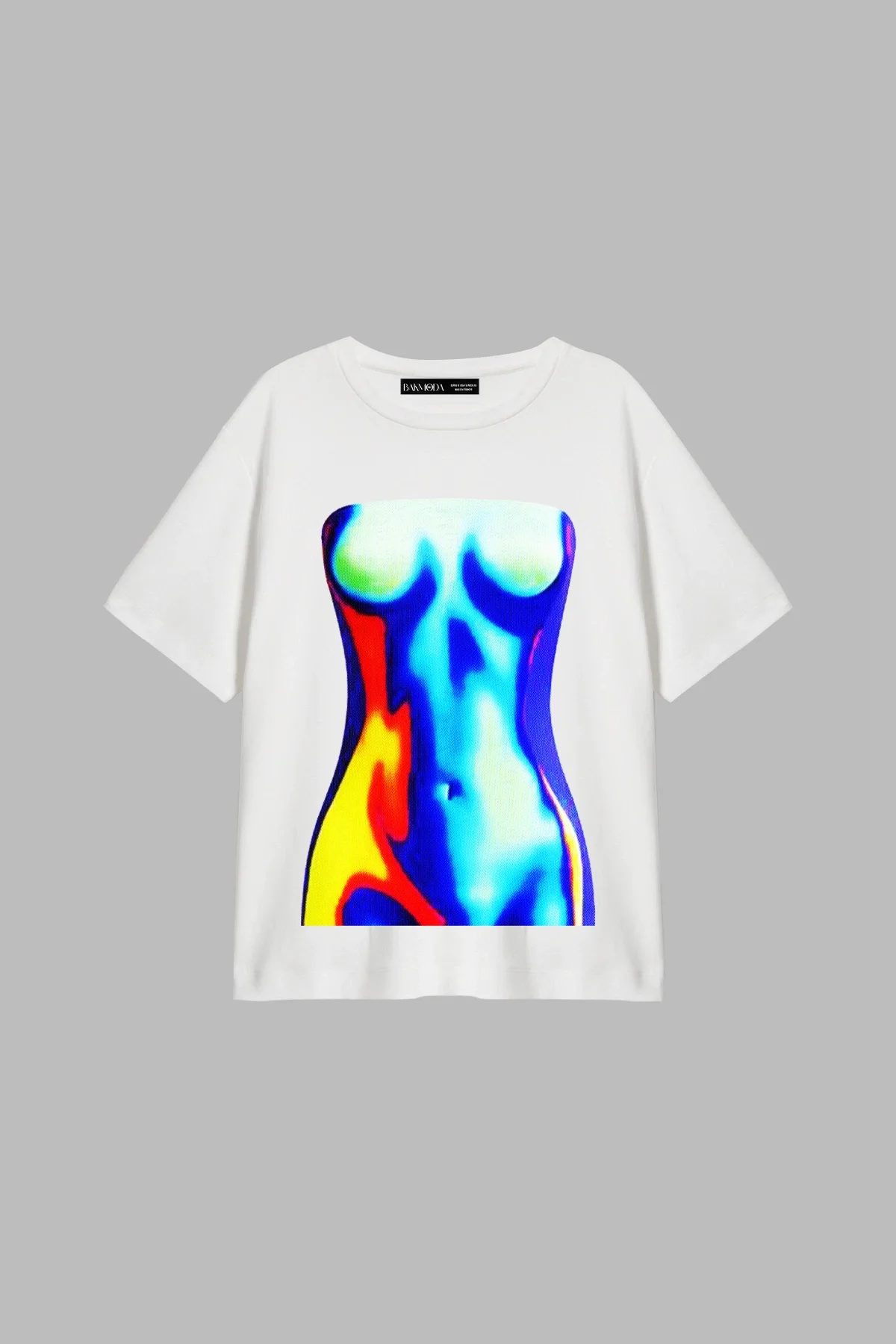 Blue Silhouette Baskılı Relaxed Fit Beyaz Kadın Tshirt