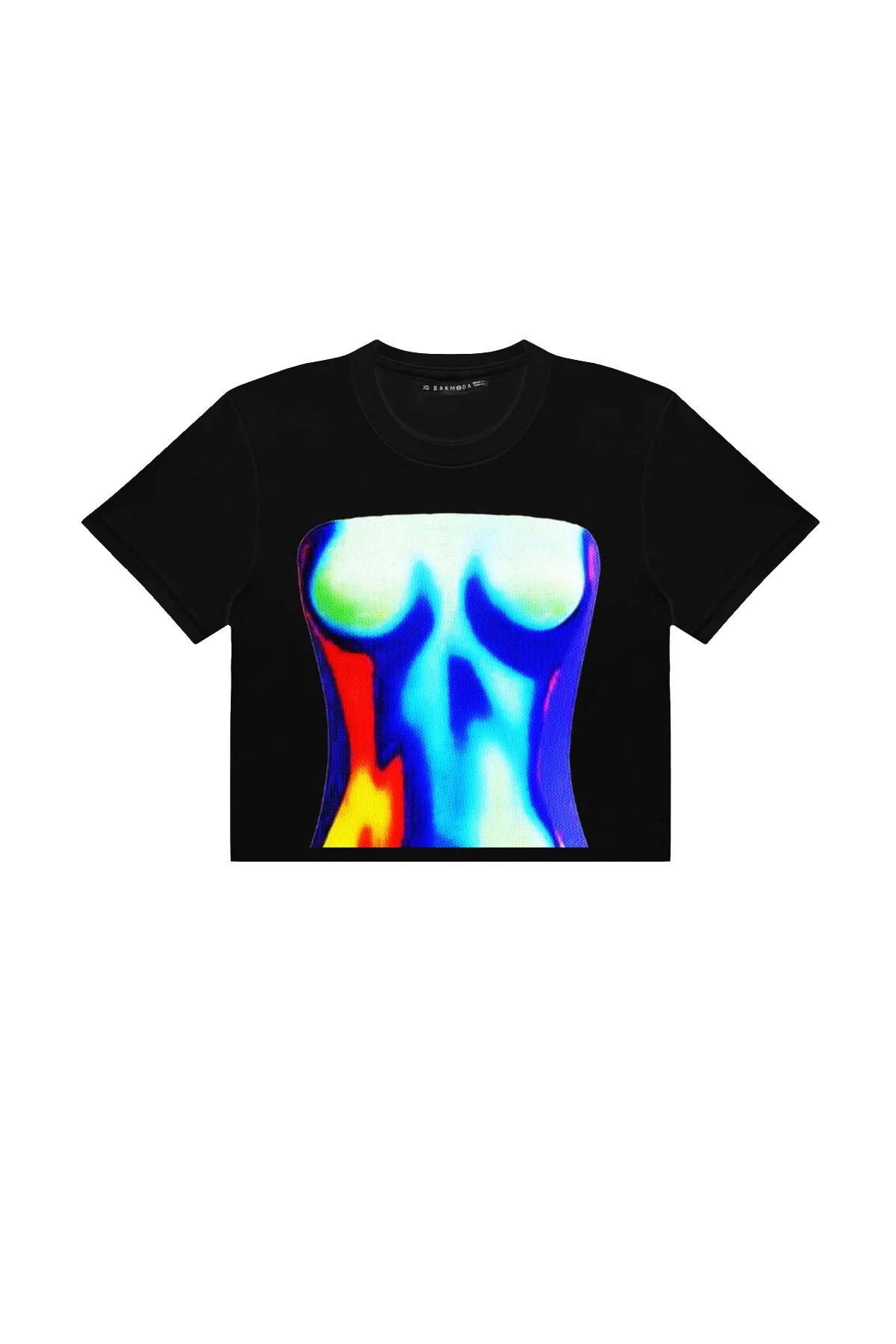 Blue Silhouette Baskılı Siyah Crop Top