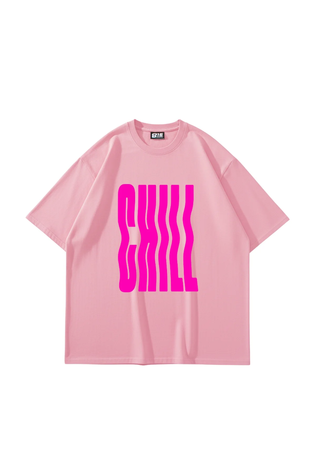 Chill Baskılı Oversize Unisex Pembe Tshirt