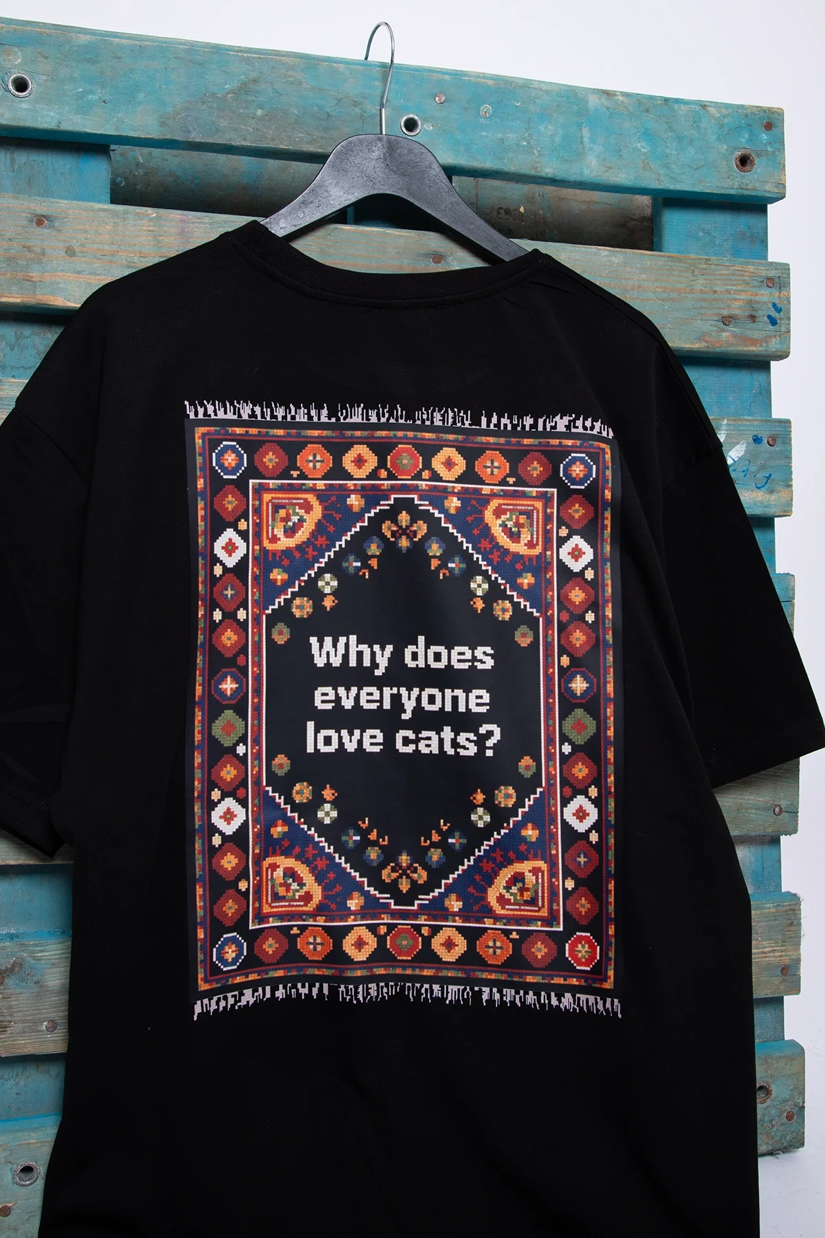 Everyone Love Cats Baskılı Oversize Unisex Siyah Tshirt