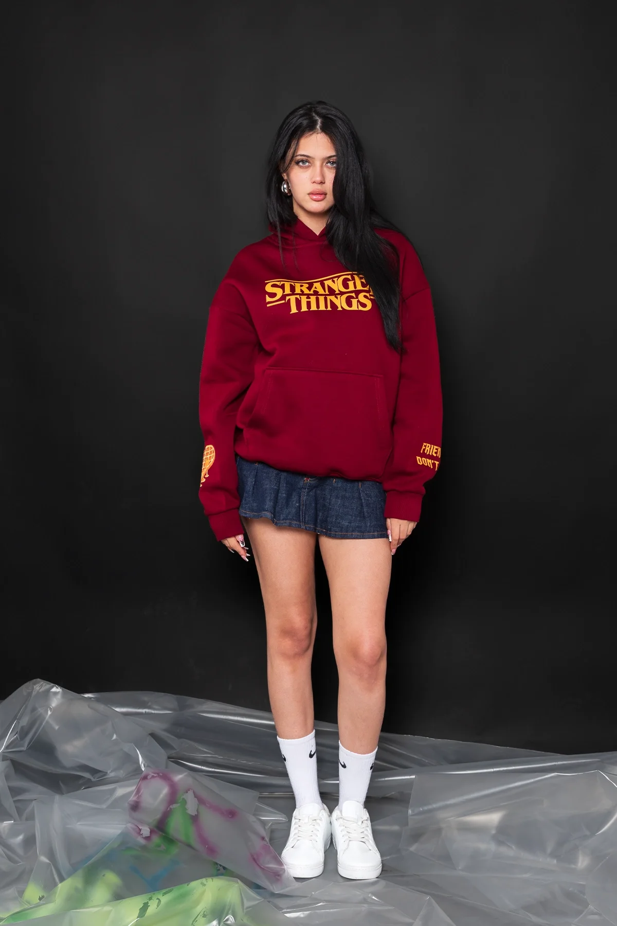 Friends Dont Lie Baskılı Oversize Unisex Bordo Hoodie