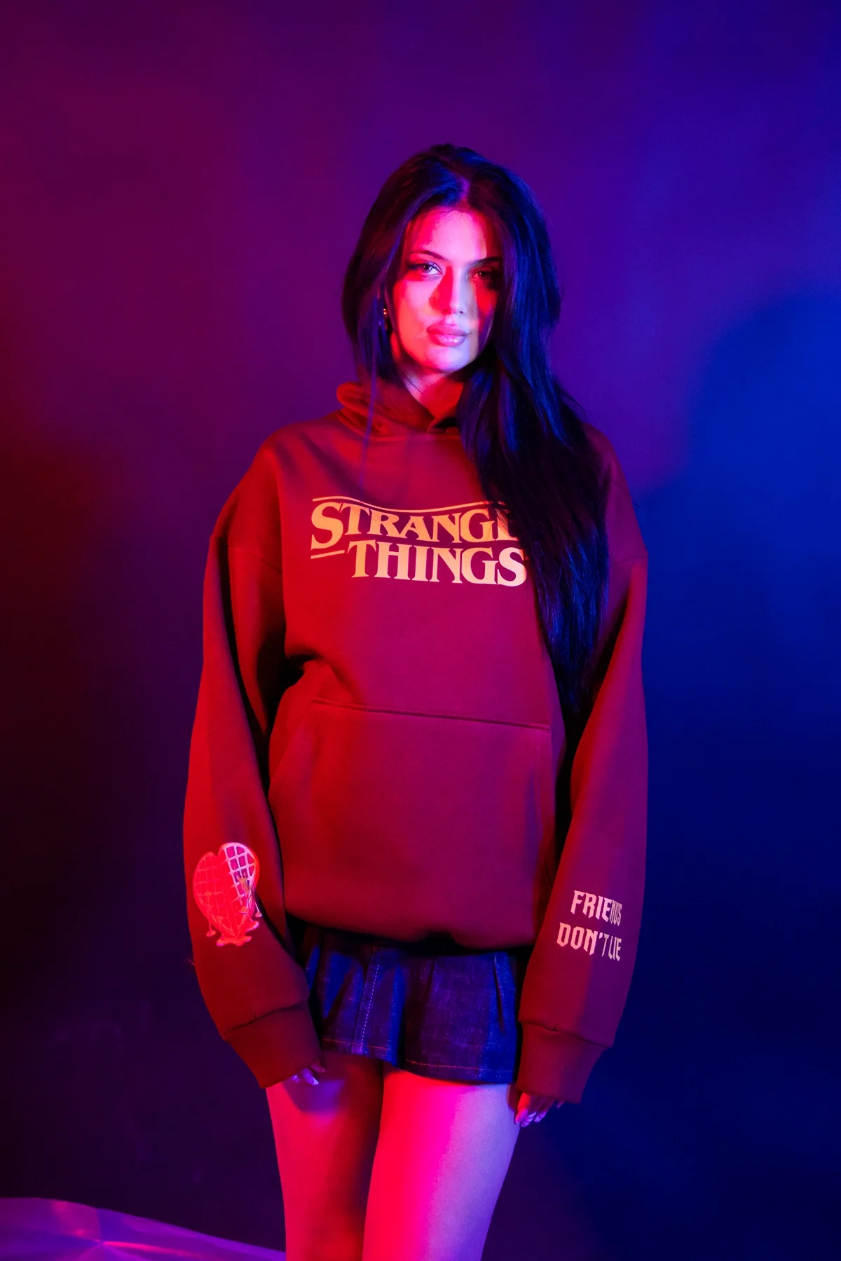 Friends Dont Lie Baskılı Oversize Unisex Bordo Hoodie