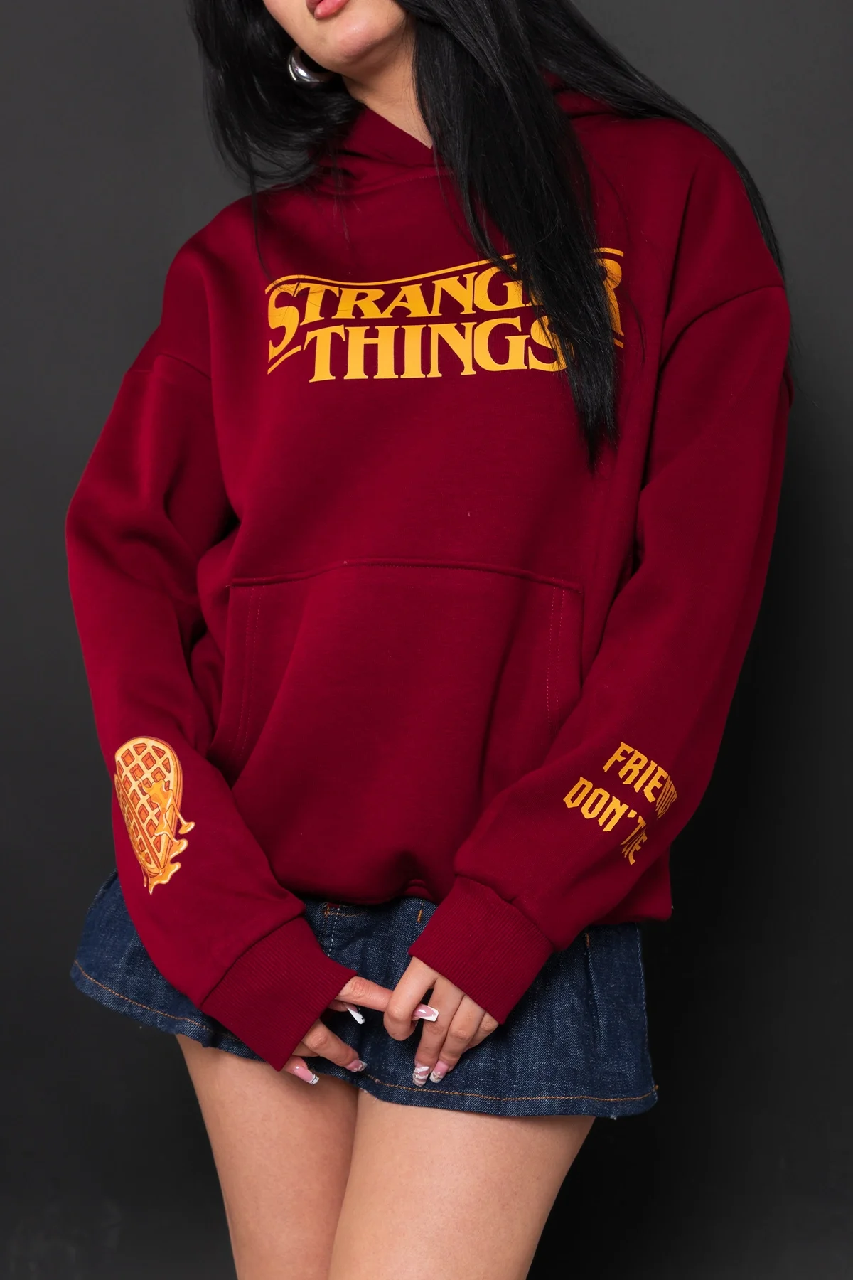 Friends Dont Lie Baskılı Oversize Unisex Bordo Hoodie