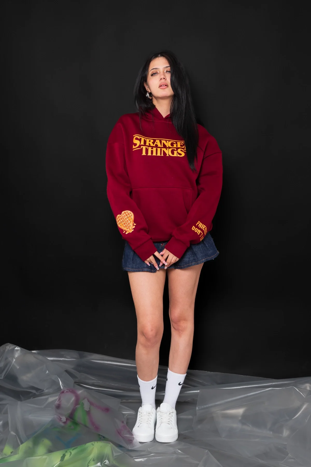 Friends Dont Lie Baskılı Oversize Unisex Bordo Hoodie