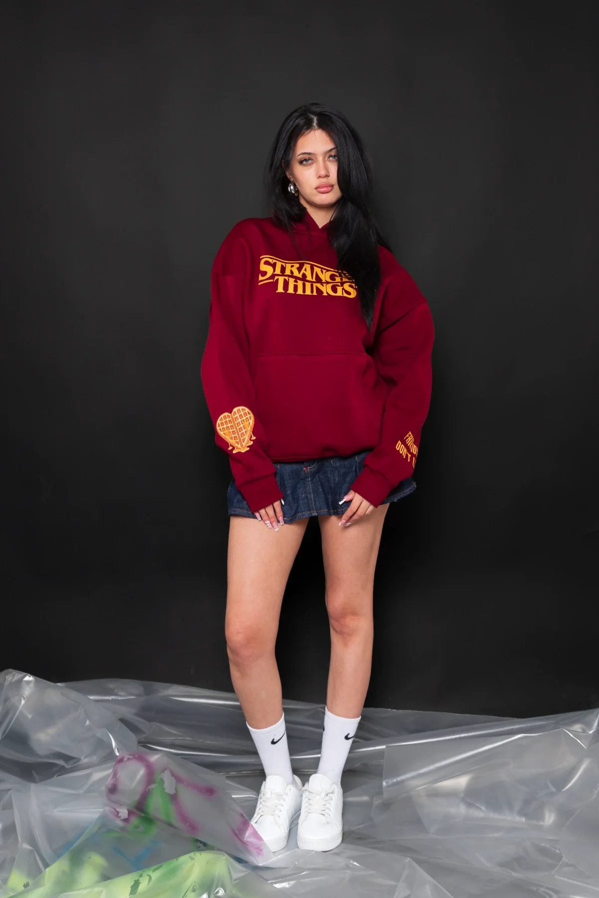Friends Dont Lie Baskılı Oversize Unisex Bordo Hoodie