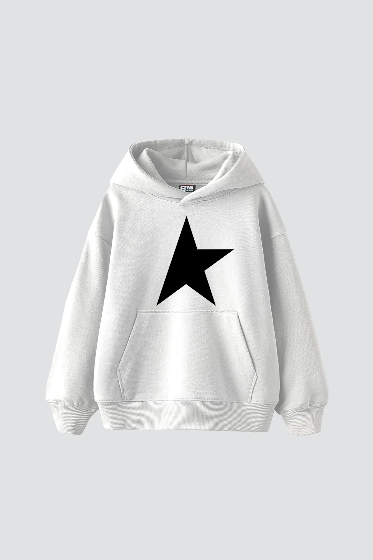 Half Star Baskılı Oversize Unisex Beyaz Hoodie